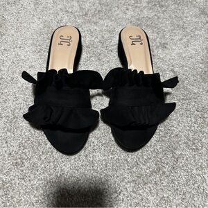 Elegant Black Ruffle Slide Sandals